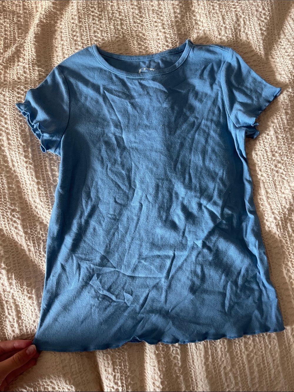 Target Blue Short Sleeve Ribbed Tee with Lettuce Hem